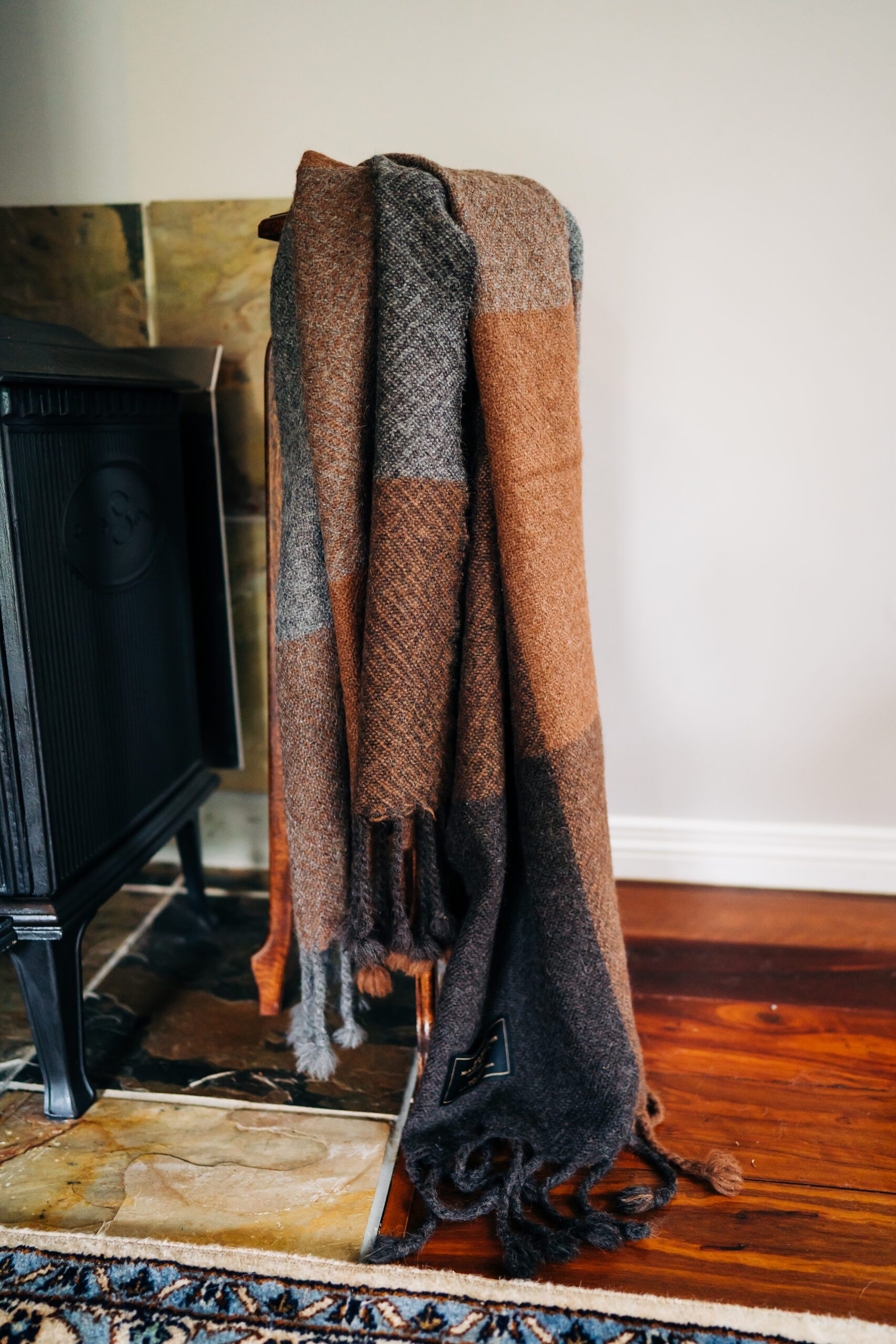 Handwoven Charcoal, Dark Grey & Brown Pure Alpaca Throw - Image 2