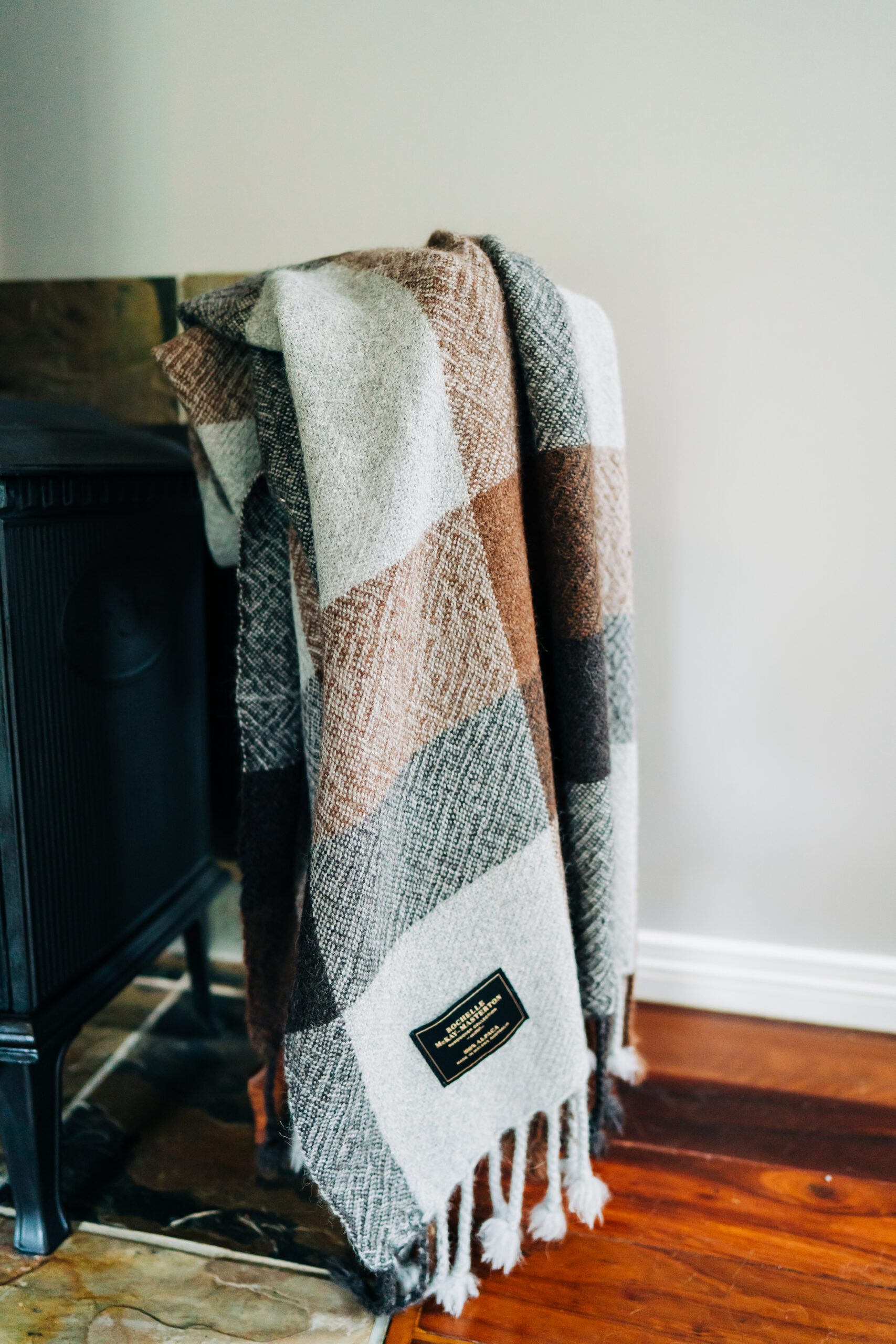 Handwoven Grey, Charcoal & Brown Pure Alpaca Throw - Image 2
