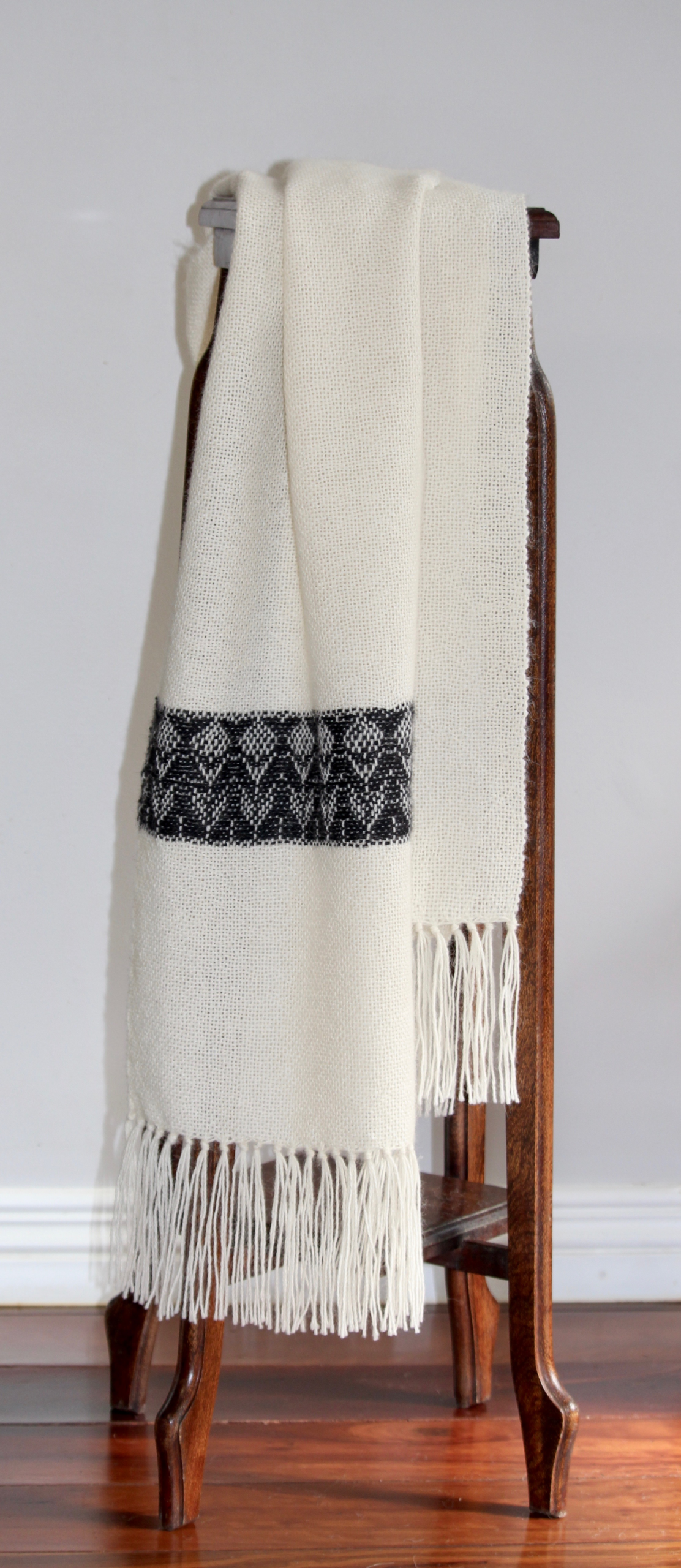Handwoven Cream & Black Waratah Alpaca Scarf - Image 3