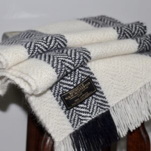 handwoven alpaca scarf Australia. french blue and white herringbone