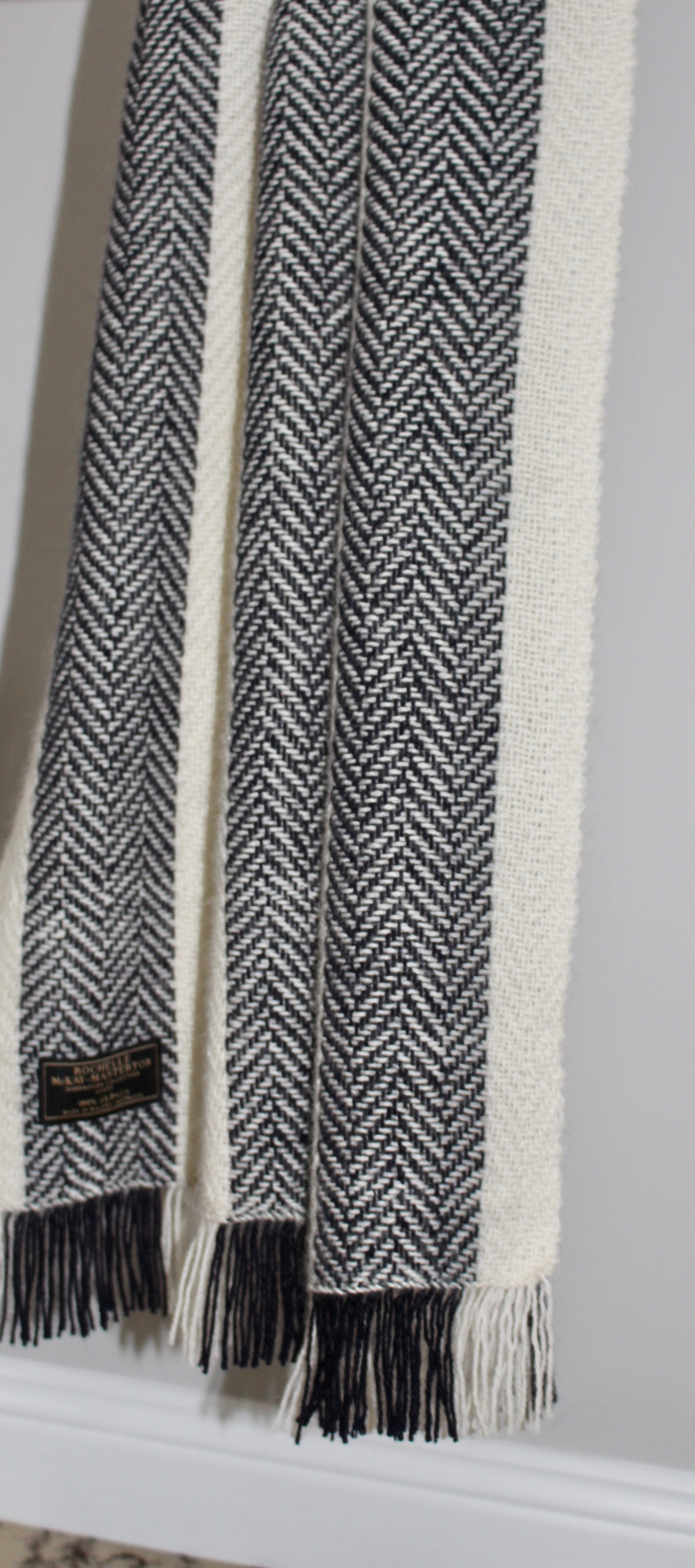 Handwoven White & French Blue Herringbone Pure Alpaca Scarf - Image 2