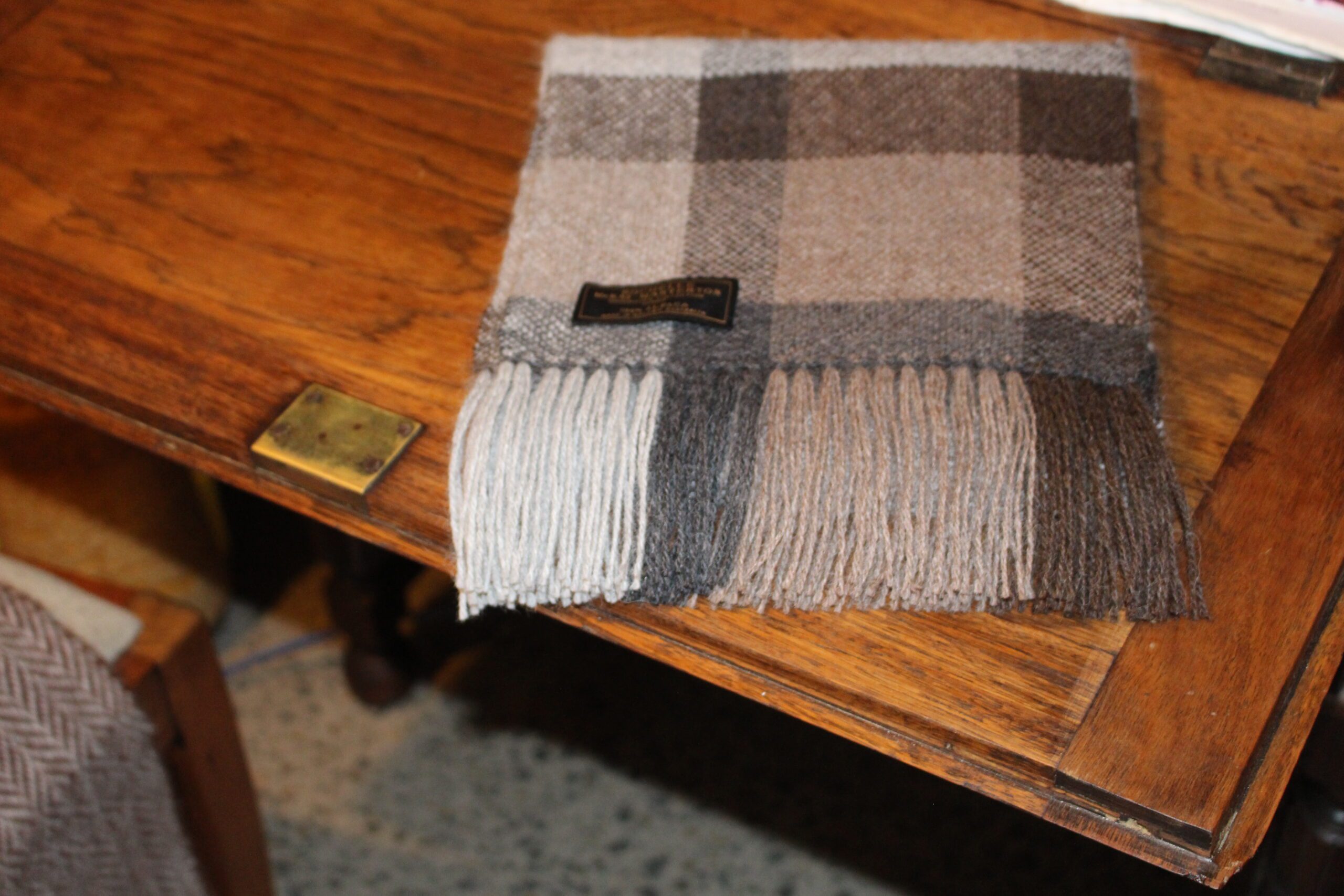 Handwoven Light Grey, Charcoal & Browns Pure Alpaca Scarf - Image 2