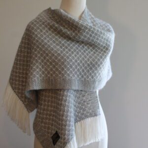 Alpaca Shawl Australia. Light Grey and White Seashells pattern