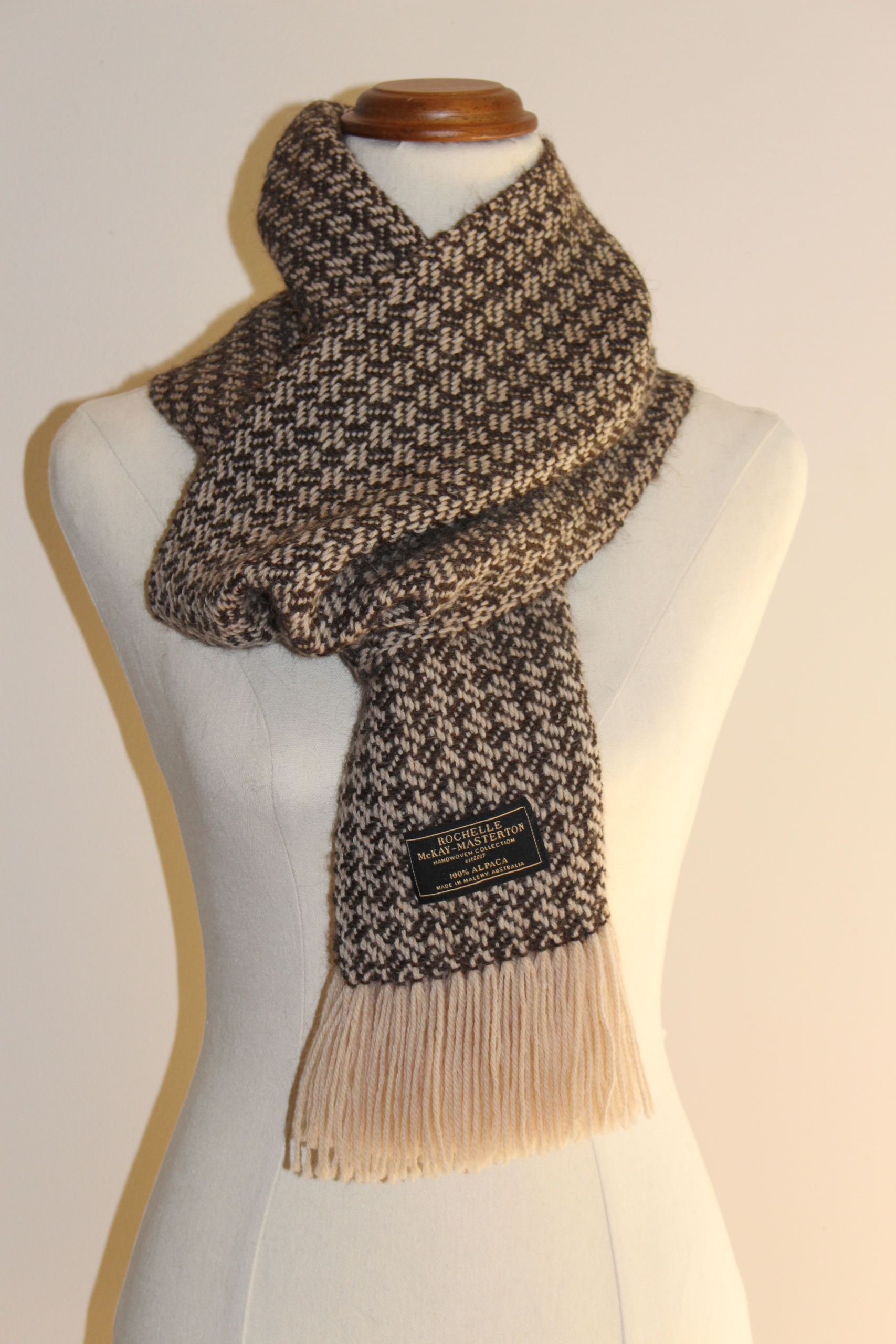 Handwoven Brown & Fawn Twill Pure Alpaca Scarf - Image 2
