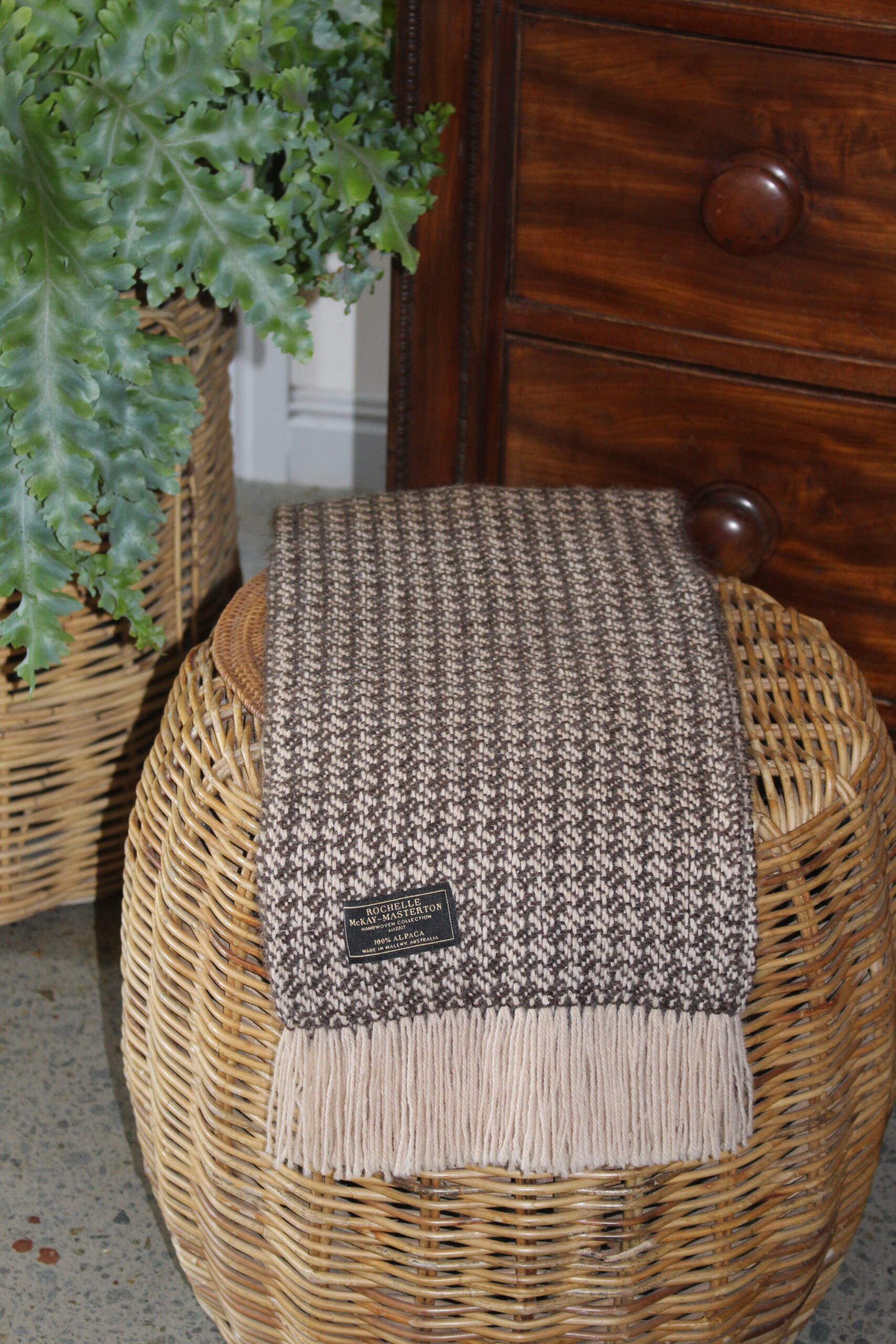 Handwoven Brown & Fawn Twill Pure Alpaca Scarf - Image 3
