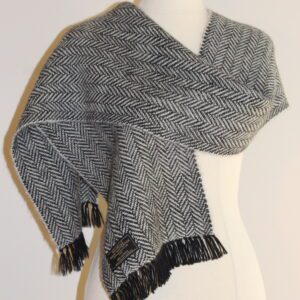 Handwoven Alpaca Scarf Australia. black and white herringbone