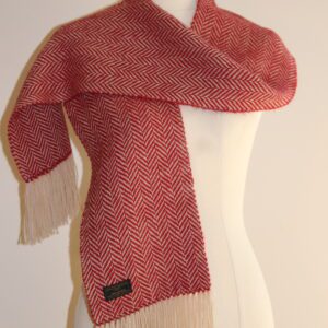 Handwoven Alpaca Scarf Australia red and cream herringbone