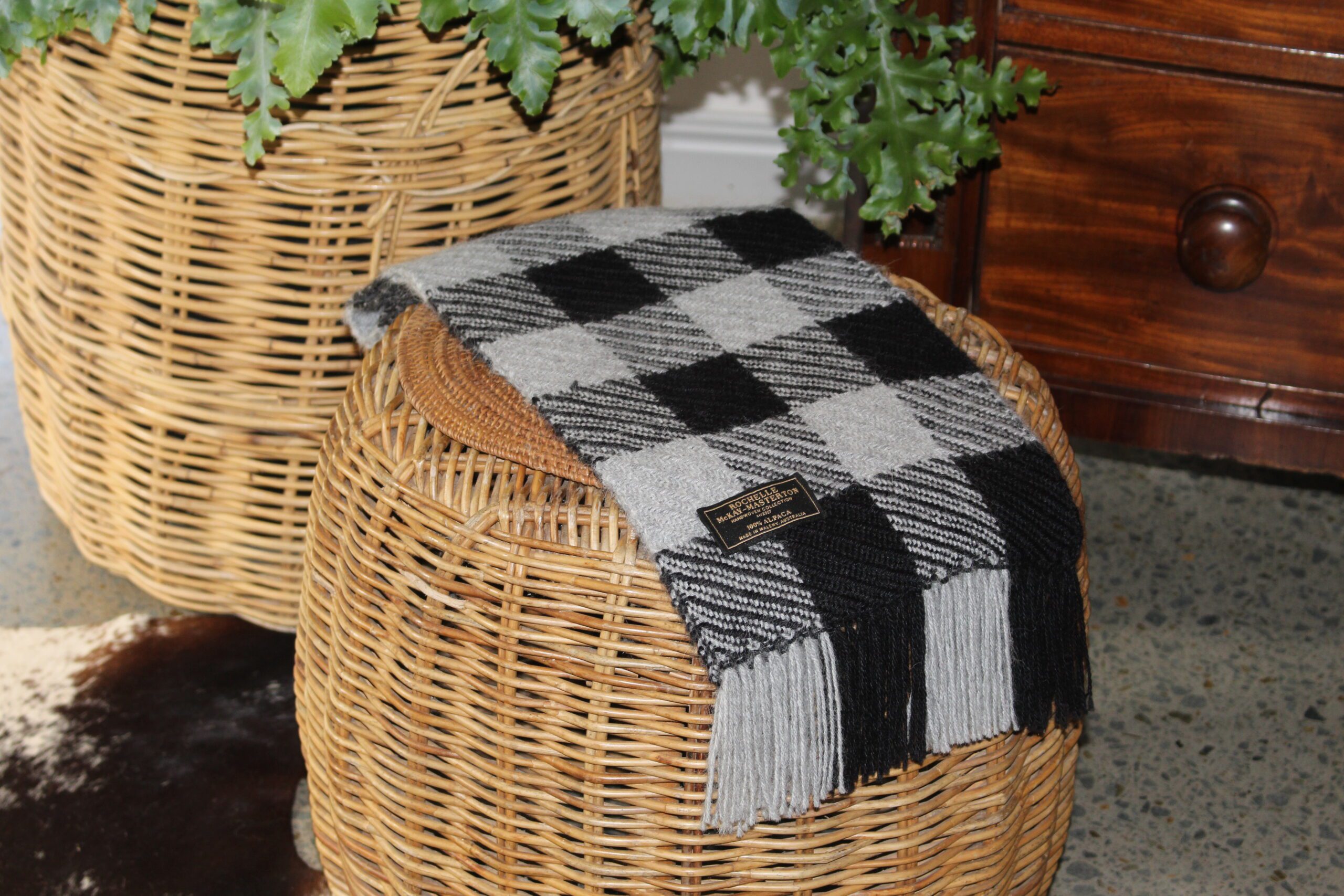 Handwoven French Blue & Grey Twill Checks Pure Alpaca Scarf - Image 2