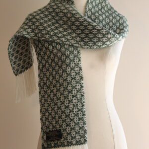 Handwoven Green and White Twill Pure Alpaca Scarf