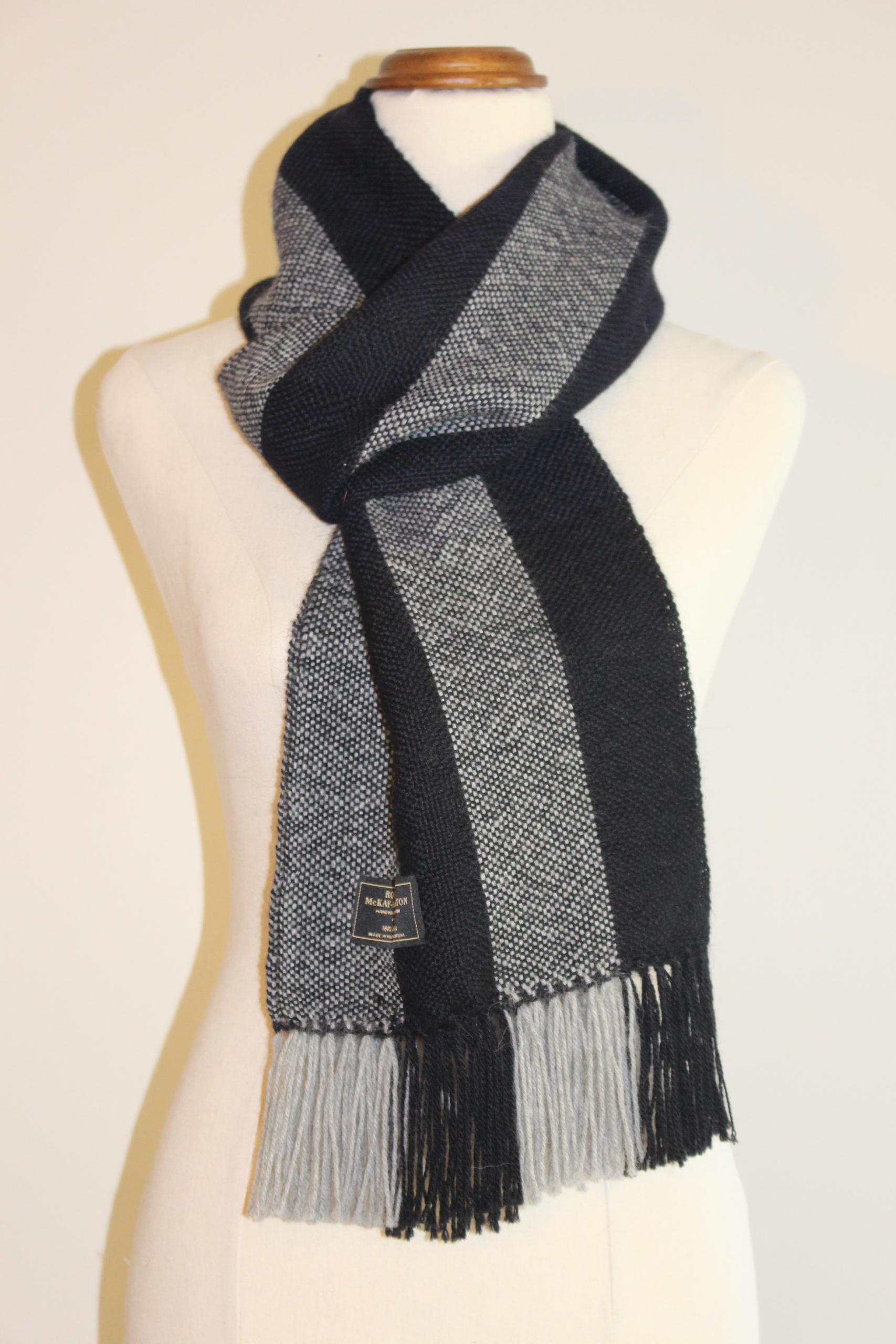Handwoven Dark Blue & Grey Stripes Pure Alpaca Scarf - Image 2