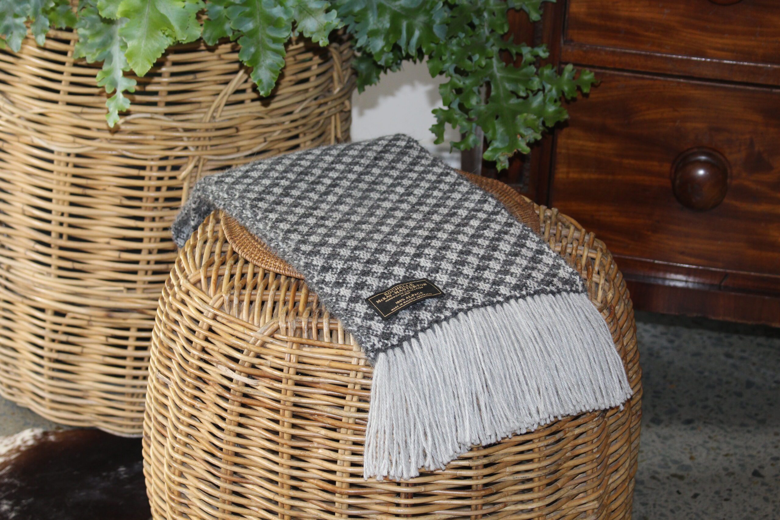 Handmade Light Grey & Charcoal Twill Pure Alpaca Scarf - Image 2
