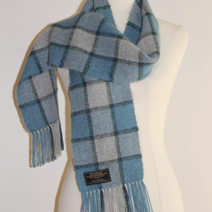 Handwoven alpaca scarf Australia. blue and grey checks for children