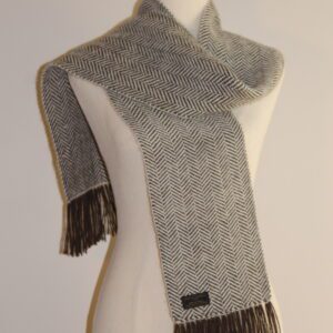 Handwoven Alpaca Scarf Australia Brown and White herringbone