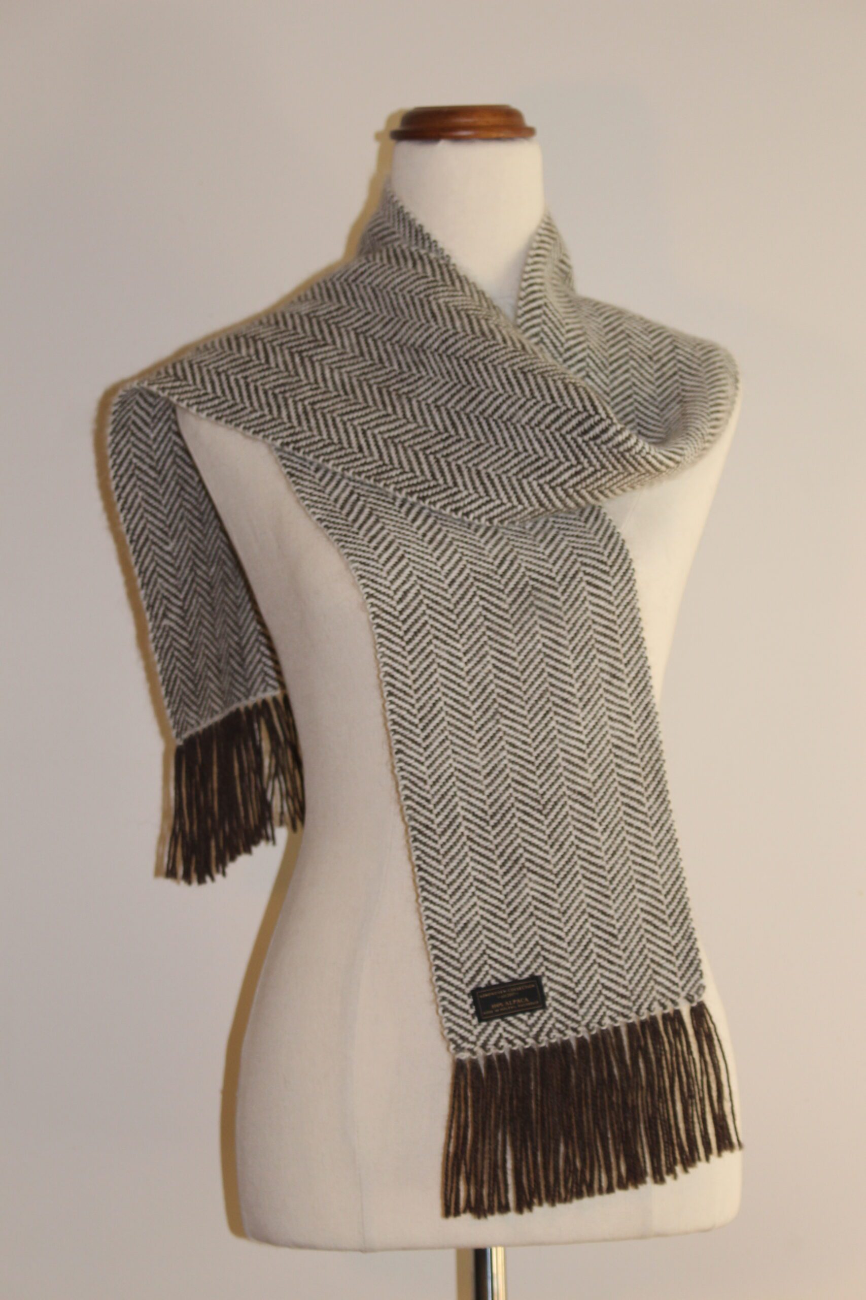 Handwoven Alpaca Scarf Australia Brown and White herringbone