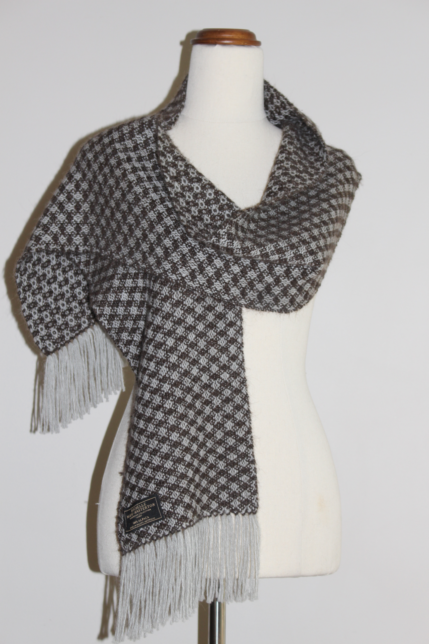 Handwoven Alpaca Scarf - twill brown and grey