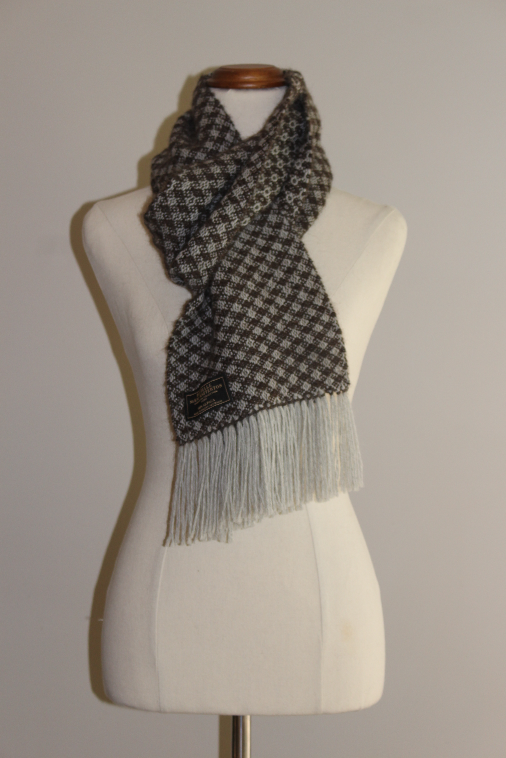 Handwoven Brown & Grey Twill Pure Alpaca Scarf - Image 2