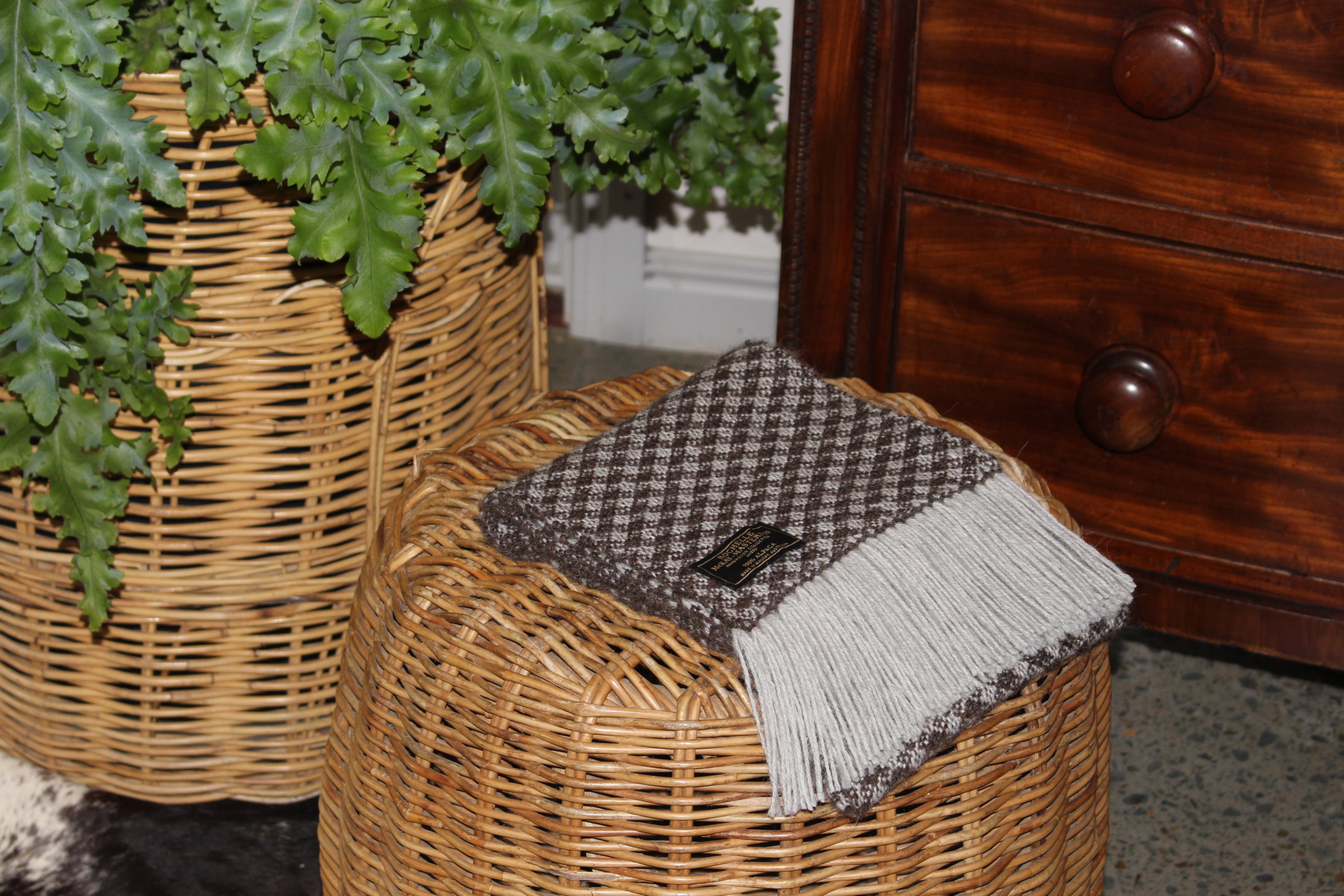 Handwoven Brown & Grey Twill Pure Alpaca Scarf - Image 3