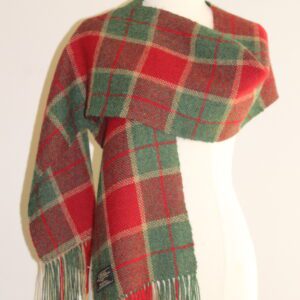 Handwoven Red, Green & Fawn Plaid Pure Alpaca Scarf