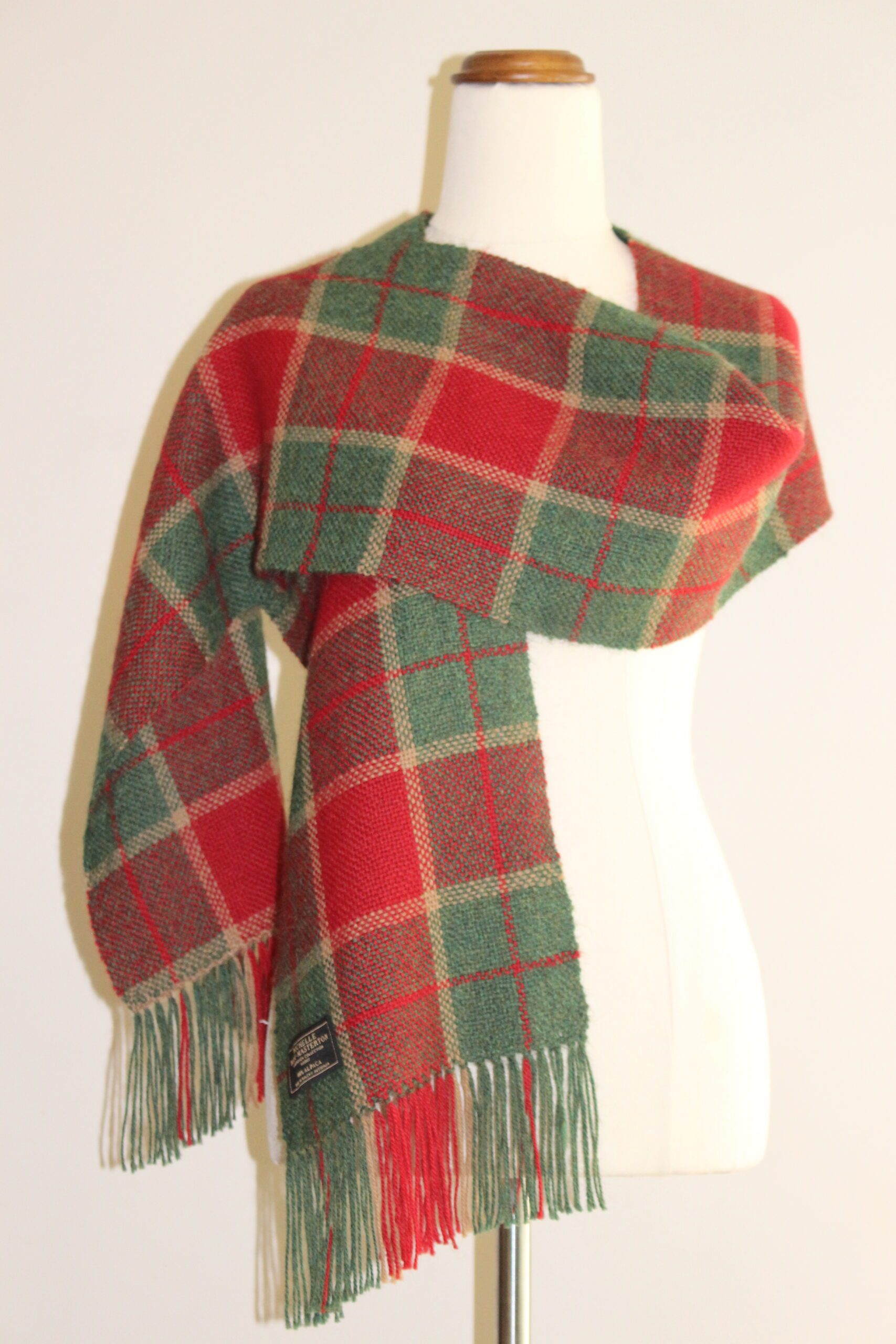 Handwoven Red, Green & Fawn Plaid Pure Alpaca Scarf
