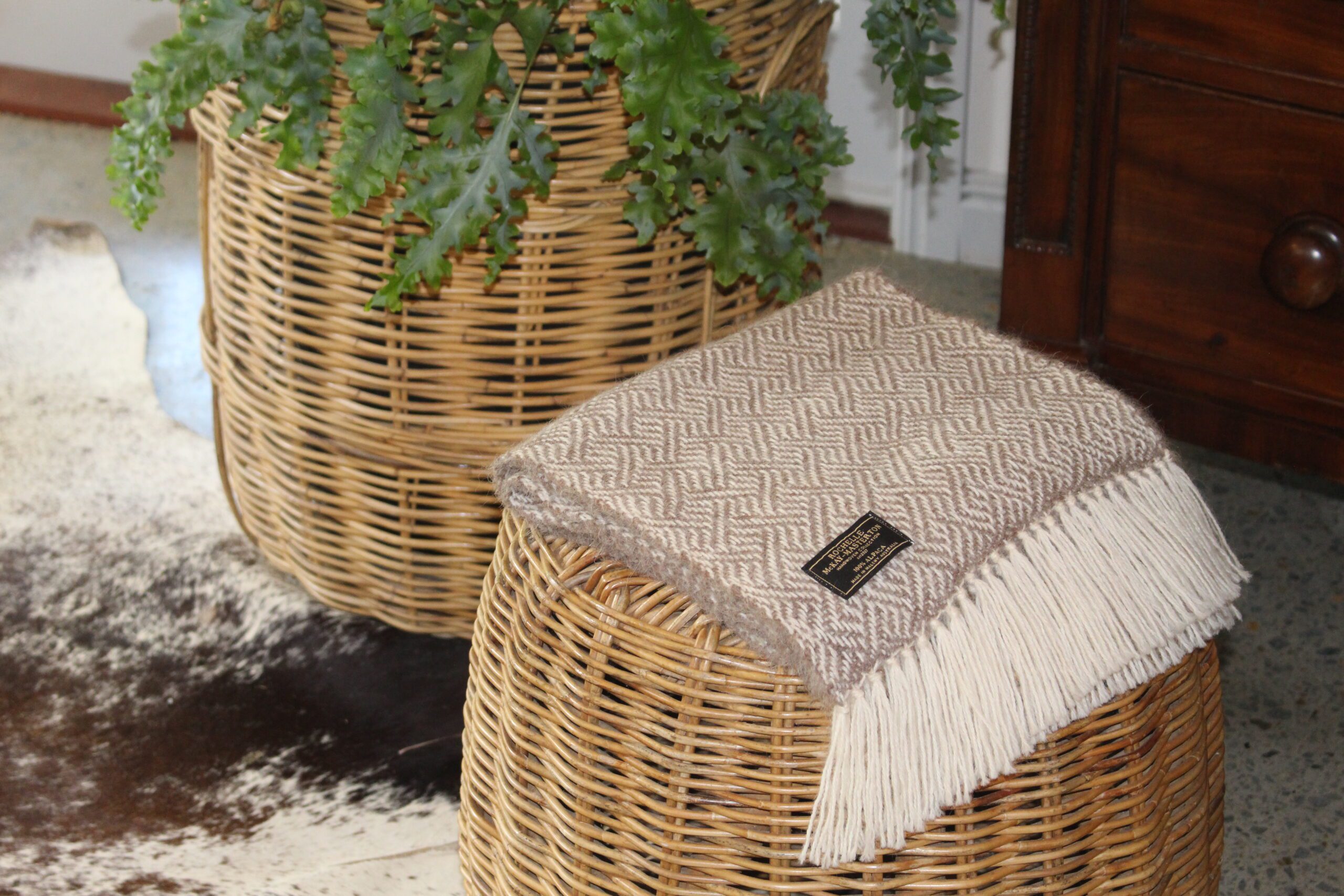 Handwoven Plaited Fawn & Cream Pure Alpaca Scarf - Image 4