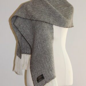 Handwoven Alpaca Scarf Australia. white and brown herringbone