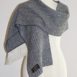 Handwoven Alpaca Scarf Australia. White and Black herringbone